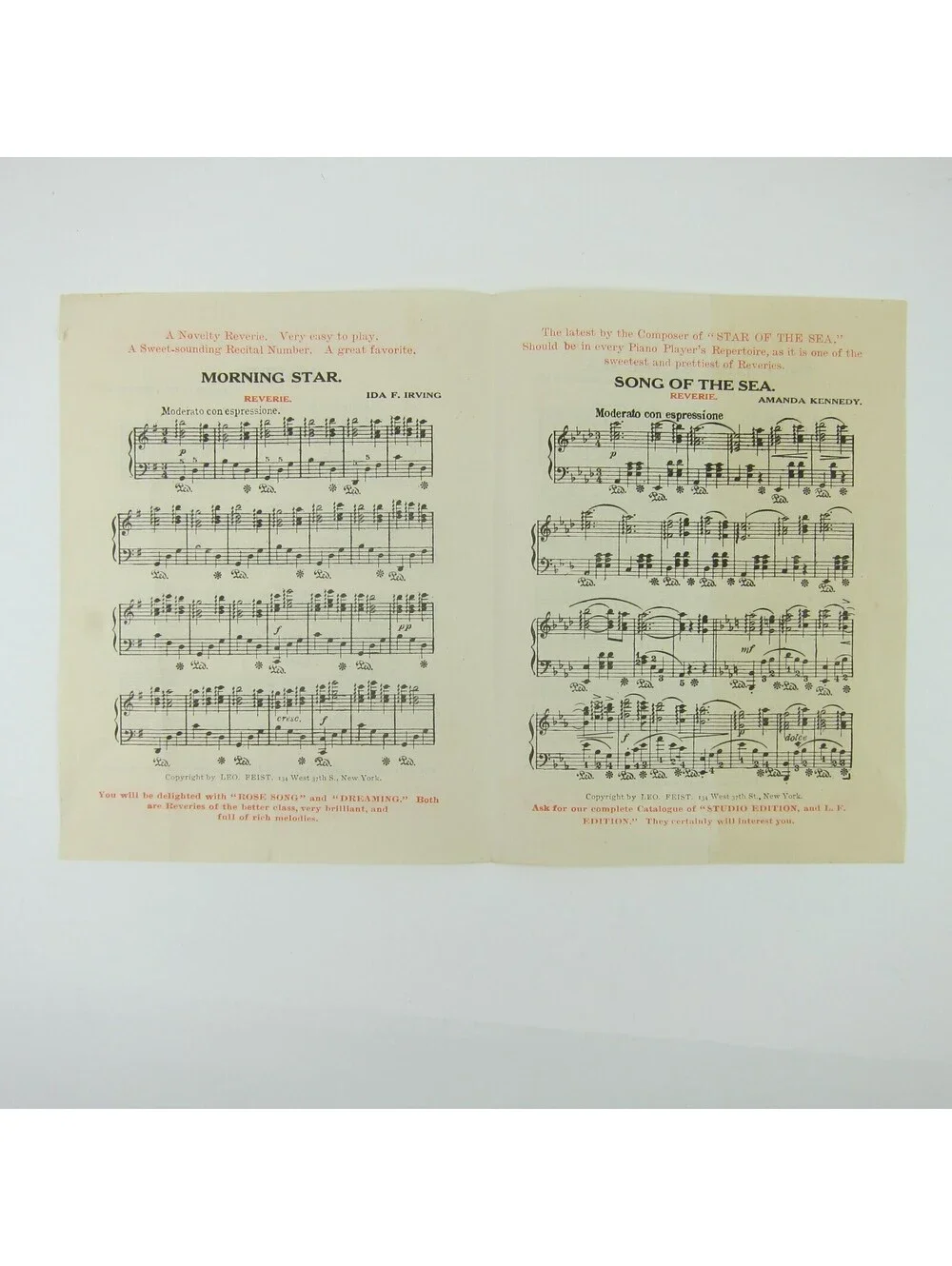 Sheet Music Sampler The Myrex Co Secrets, Morning Star, Song of Sea Antique 1911
